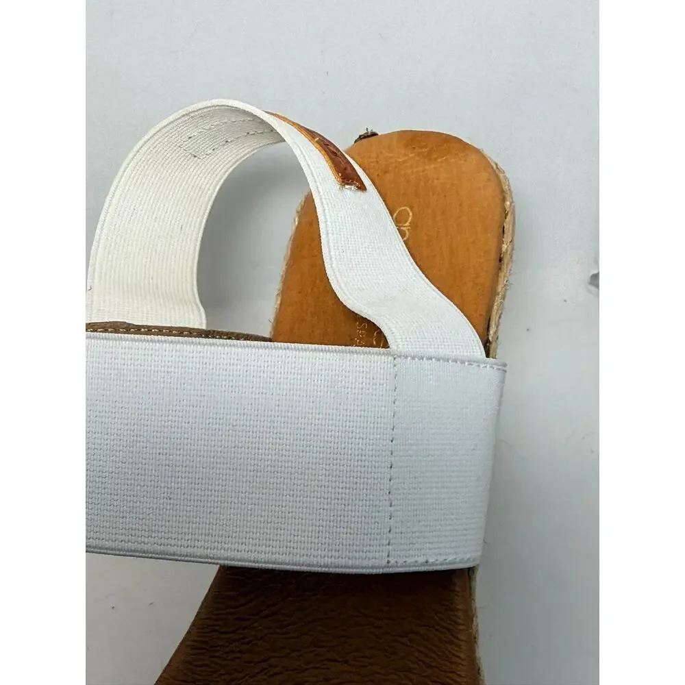 André Assous White Elastic Espadrille Wedge Sandals Made in Spain Size 37